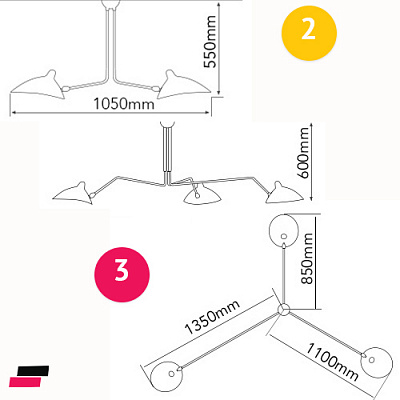 Serge Mouille 3 Arm Ceiling фото 7